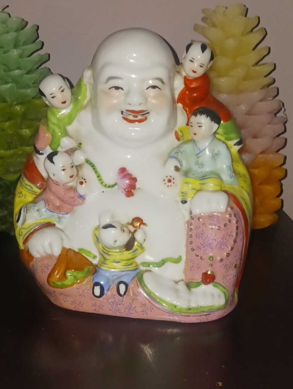 Laughing Budda 5 children Vintage around 8 x 9" impressed markings for Age